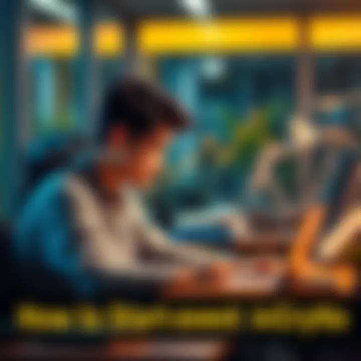 College student learning about cryptocurrency A college student sitting at a desk with a laptop, researching cryptocurrency investment options and writing notes.