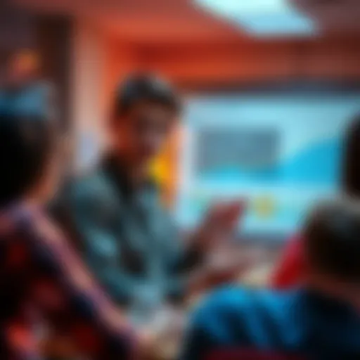 A college student presents a chart showing cryptocurrency value trends to classmates, sparking a lively discussion about its future in finance.