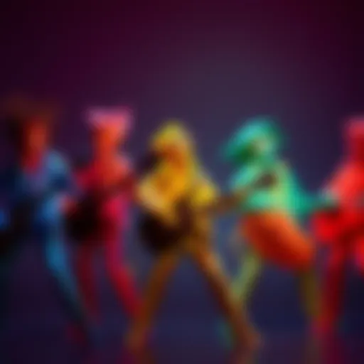 A collection of eight vibrant origami musicians with unique styles and colors, representing different music genres.
