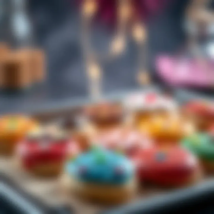 A variety of colorful, creatively decorated cookies on a baking tray ready for sharing