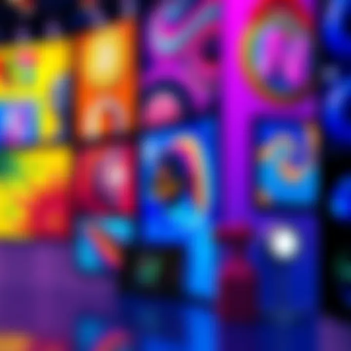 A vibrant display of various NFT artworks featuring abstract designs and digital creativity.