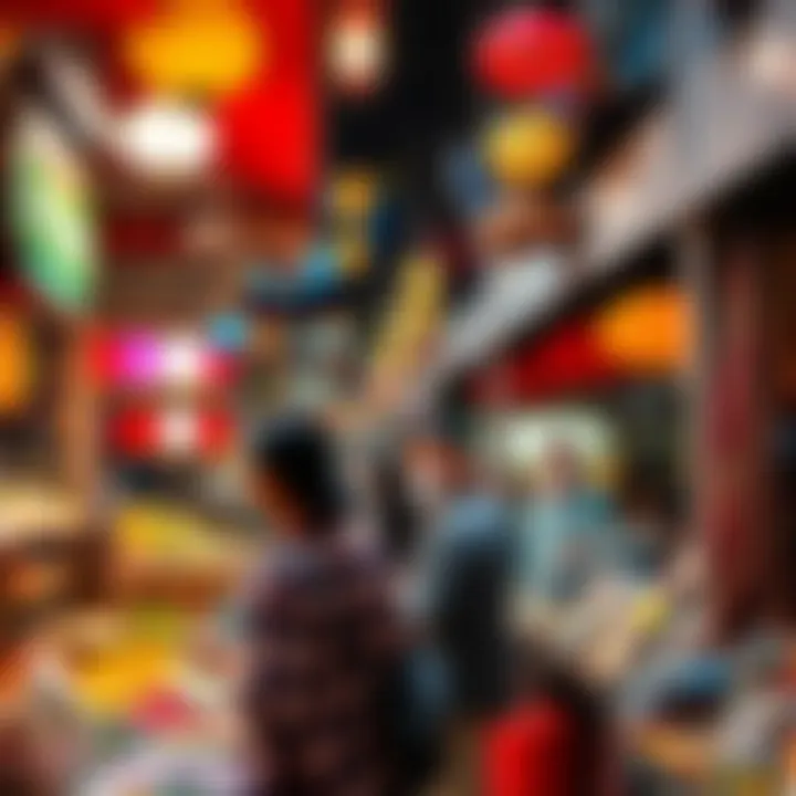 A bustling market in Thailand filled with vibrant stalls and locals shopping.