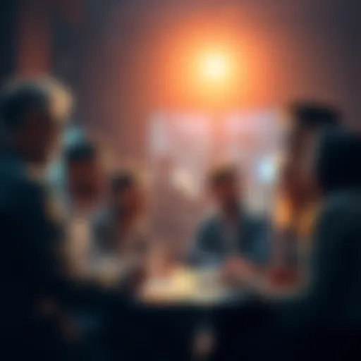 A group of people discussing trading strategies and market events in a community setting
