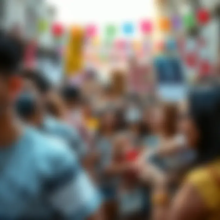 A diverse group of people actively participating in a lively event, showcasing enthusiasm and energy for a new project. Colorful banners and signs create a vibrant atmosphere.