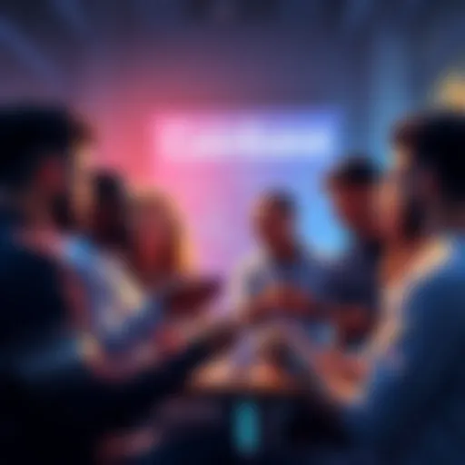 A diverse group of people working together, discussing ideas to enhance Coinbase and the cryptocurrency market.