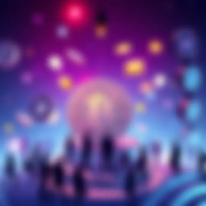 A visual representation of a decentralized cryptocurrency concept, highlighting community participation and transparency, with coins and people discussing ideas.