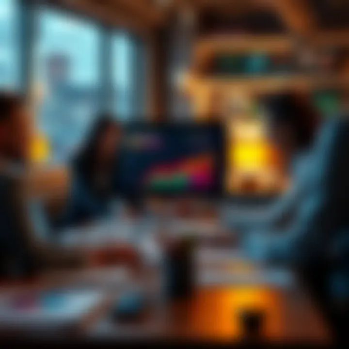 Business meeting with charts and graphs showing reduced advertising spend