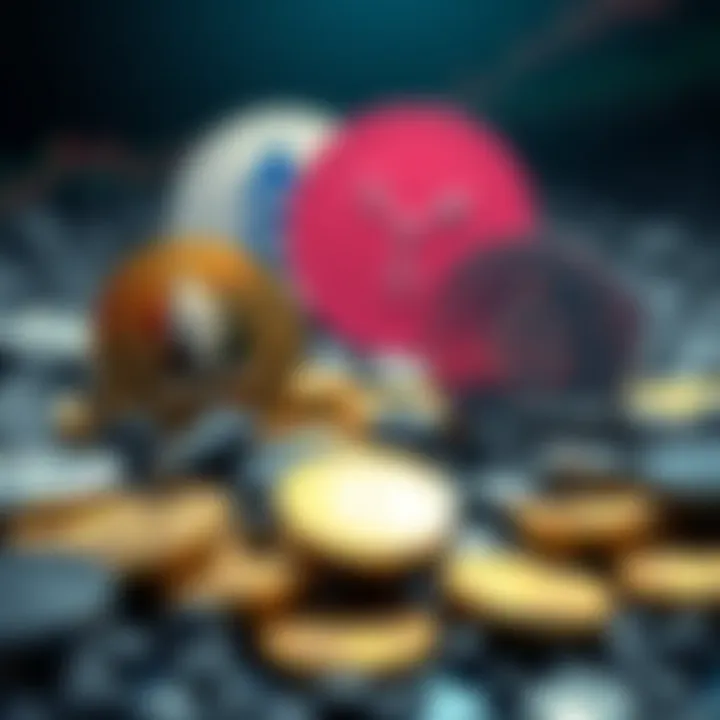 A visual comparison between major altcoins like Ethereum and XRP, and popular meme coins, showcasing their logos and market trends.