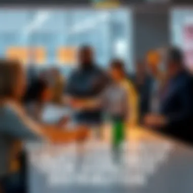 Concerned people discussing distribution delays A group of people gathered around a table, talking about distribution process issues and delays
