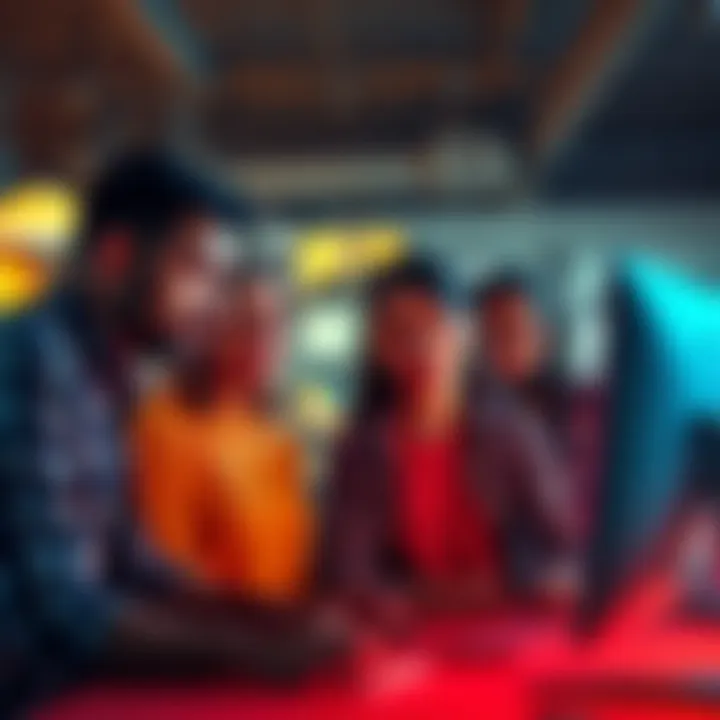A group of people looking at a computer screen, appearing worried about a service that seems suspicious