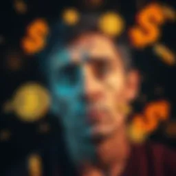 A worried person gazes at floating digital currency symbols, depicting anxiety over financial control and privacy issues related to CBDCs.