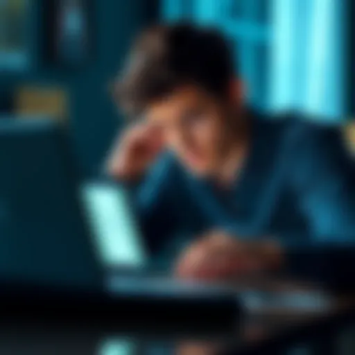 A worried individual looking at a laptop screen, showing an email about account deletion from Coinbase, while funds are still present in the account