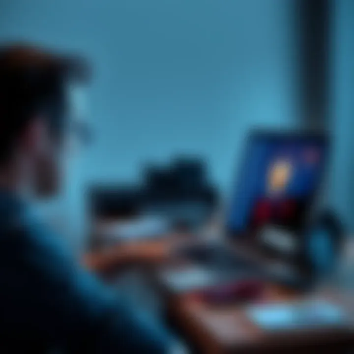 A worried person sitting at a desk, staring at a laptop screen with a Monero wallet interface, showing concern about their cryptocurrency funds.