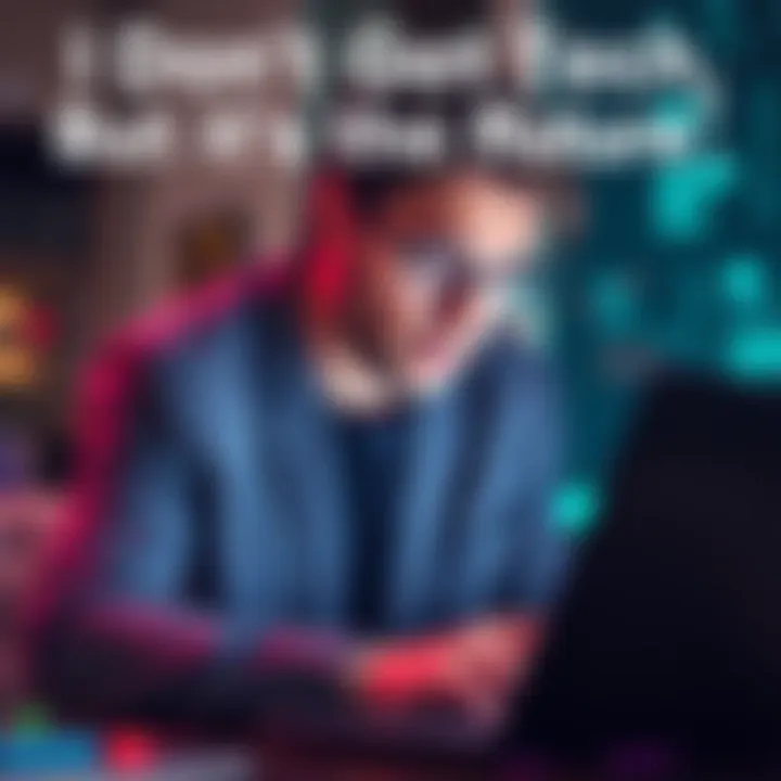 A person looking at a laptop with a determined expression, symbolizing confidence in technology's future