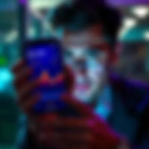 A person looking at a smartphone displaying a graph of Cardano ADA totals with a puzzled expression