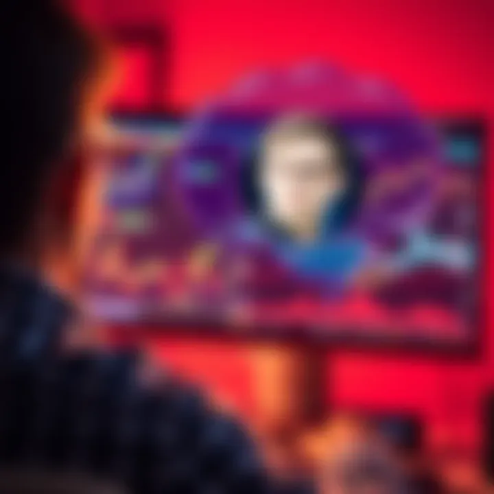A person looking at a computer screen displaying cryptocurrency charts and graphs, with a thought bubble showing Vitalik Buterin's face for guidance.