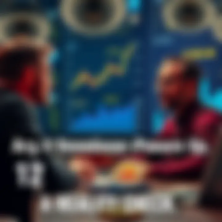 A coworker sharing insights about Bitcoin investment experiences over 12 years, with charts and graphs in the background.