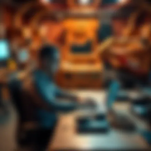 Person sitting at a desk, using a laptop to create a new wallet for a Bobcat 300 miner, with mining equipment in the background.