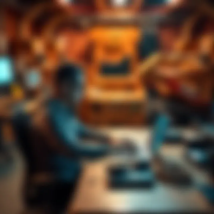 Person sitting at a desk, using a laptop to create a new wallet for a Bobcat 300 miner, with mining equipment in the background.
