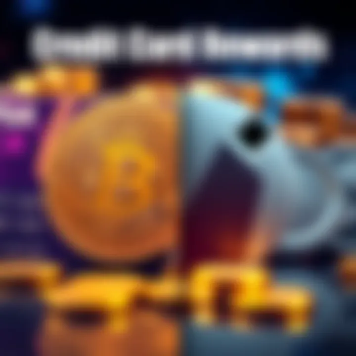 A split image showing Bitcoin on one side and various altcoins on the other, symbolizing the choice in credit card rewards.