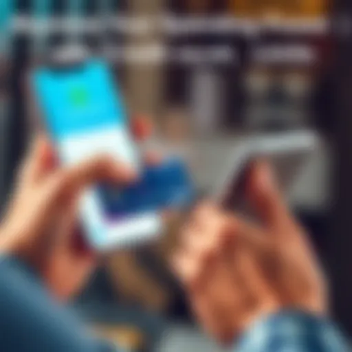 A person holding a credit card and a smartphone, analyzing finances and spending limits. A financial app is visible on the phone screen.