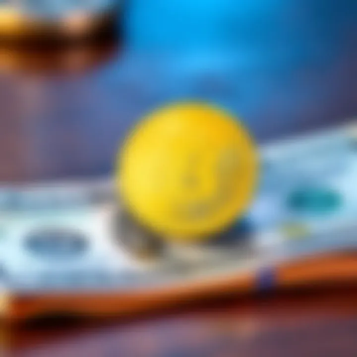 A CRO coin placed on a dollar bill, symbolizing cryptocurrency investment and savings