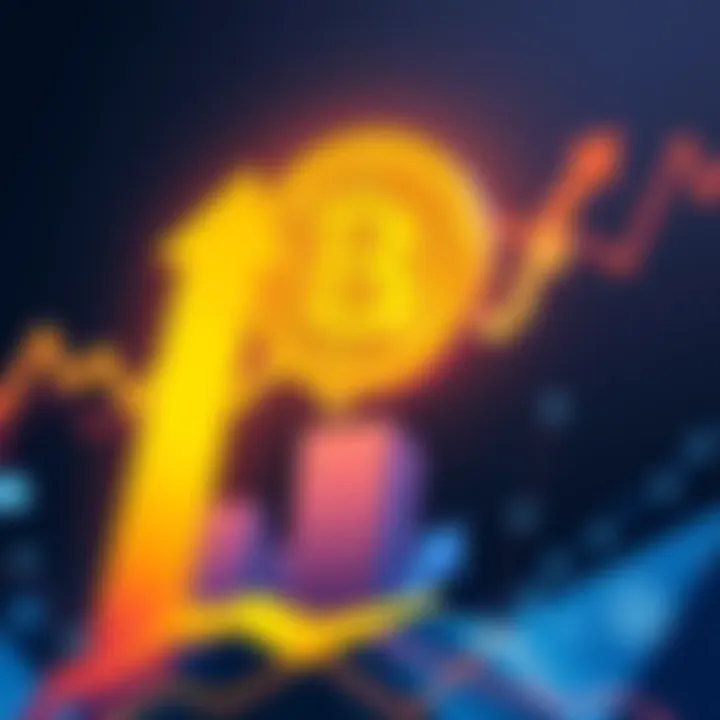 An illustration showing a digital currency symbol rising, representing CRO Crypto potentially reaching $1, with market trend arrows in the background.