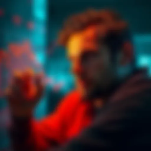 A person looking at a financial graph showing an 8.5% dip in CRO investments with a contemplative expression.