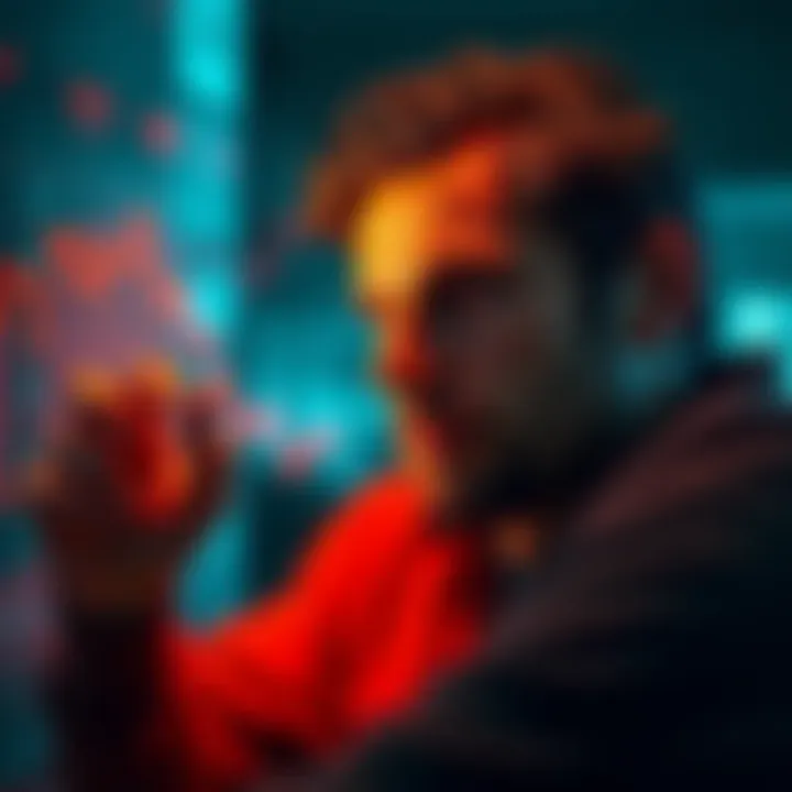 A person looking at a financial graph showing an 8.5% dip in CRO investments with a contemplative expression.