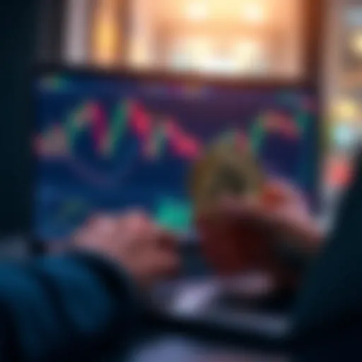 A person analyzing Bitcoin charts on a laptop while holding a Bitcoin coin, symbolizing crypto-backed loans.