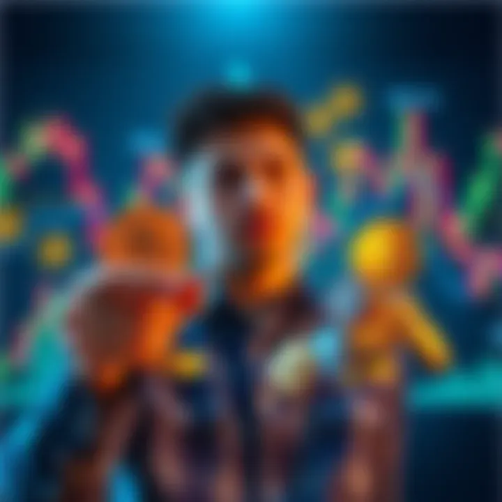 A person weighing options between a concentrated crypto portfolio and a diversified investment strategy, with crypto coins and charts in the background.