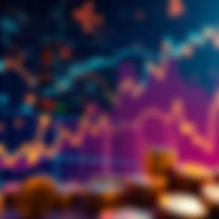 A graphic showing a chart with upward trending cryptocurrency prices and symbols of major cryptocurrencies