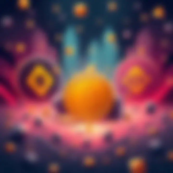 A digital illustration representing crypto speculation with logos of Blackrock and Binance in the background and a question mark