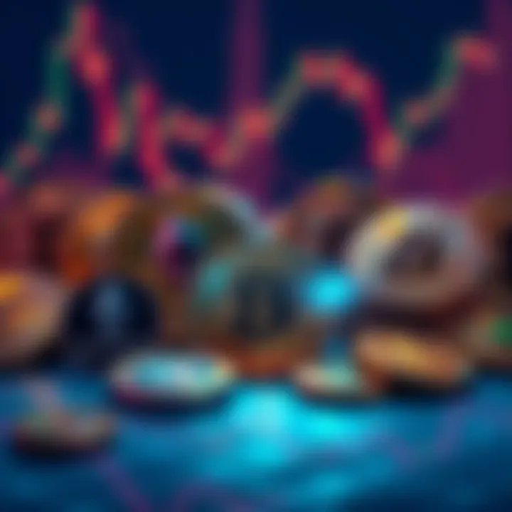 A group of diverse altcoins displayed with Ethereum and Bitcoin in the background, symbolizing excitement in the crypto market for the upcoming quarter.