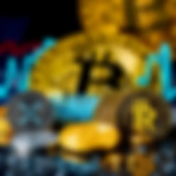 A graphic showing various cryptocurrencies like XRP and SOL with Bitcoin in the background, suggesting investment choices.