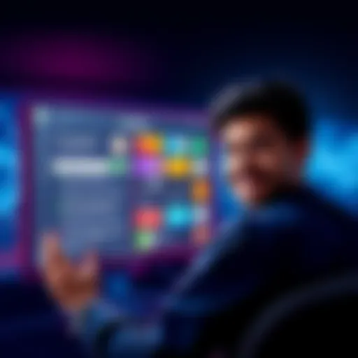A friendly person showing a computer screen with crypto resources and tips to help newcomers