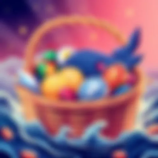 Illustration of the Whale Baskets feature in the Crypto.com app showing diverse cryptocurrency icons in a basket