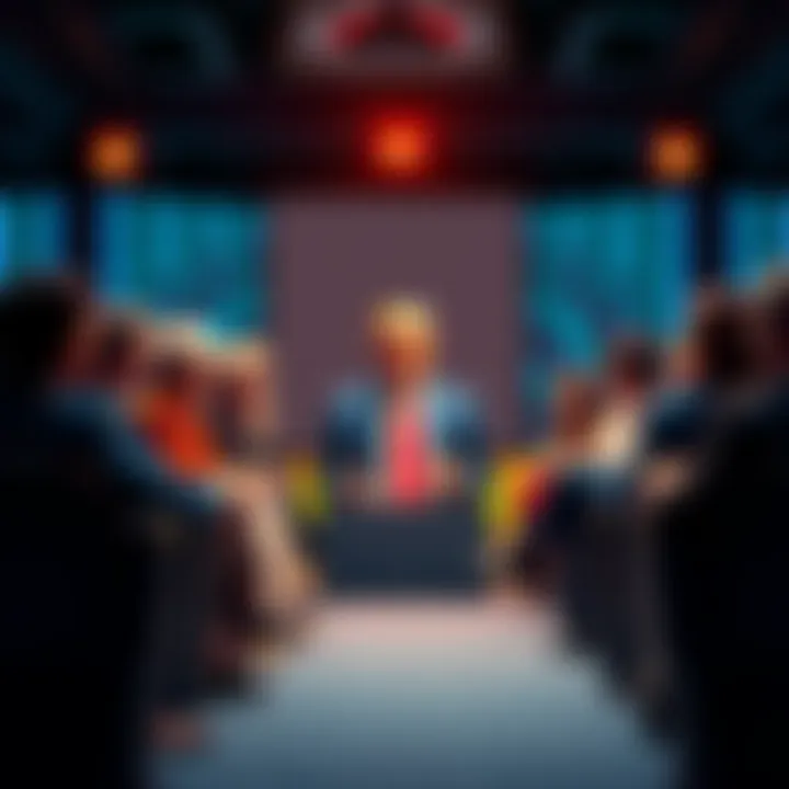 Crypto Conference Speaker Panel A panel of speakers discussing crypto trends with a focus on right-wing politics, featuring Eric Trump at the center.