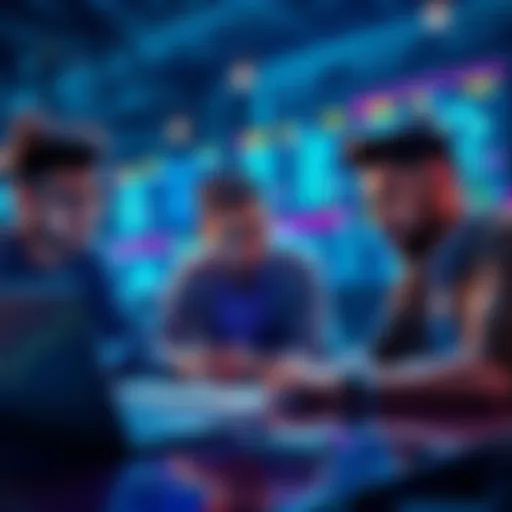 A team discussing the creation of a custom crypto payment system, featuring digital charts and code on a laptop.