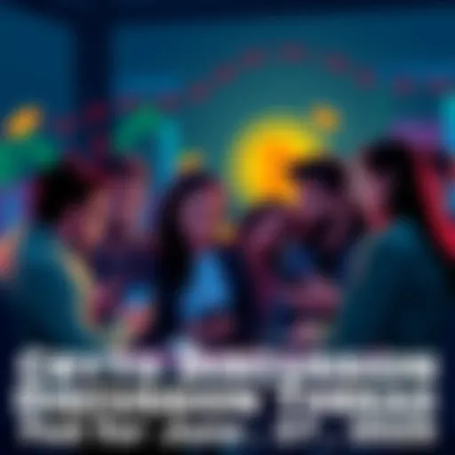 A group of people engaging in a lively discussion about cryptocurrency trading, sharing insights and tips, with cautionary notes about scams visible on their devices.