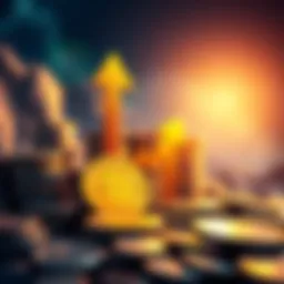 An illustration showing coins with upward arrows symbolizing potential growth in new cryptocurrencies.