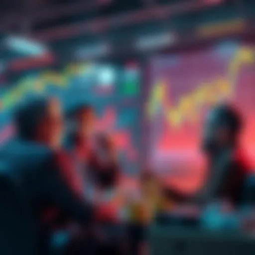 Original hodlers discussing strategies in cryptocurrency with charts and graphs in the background.