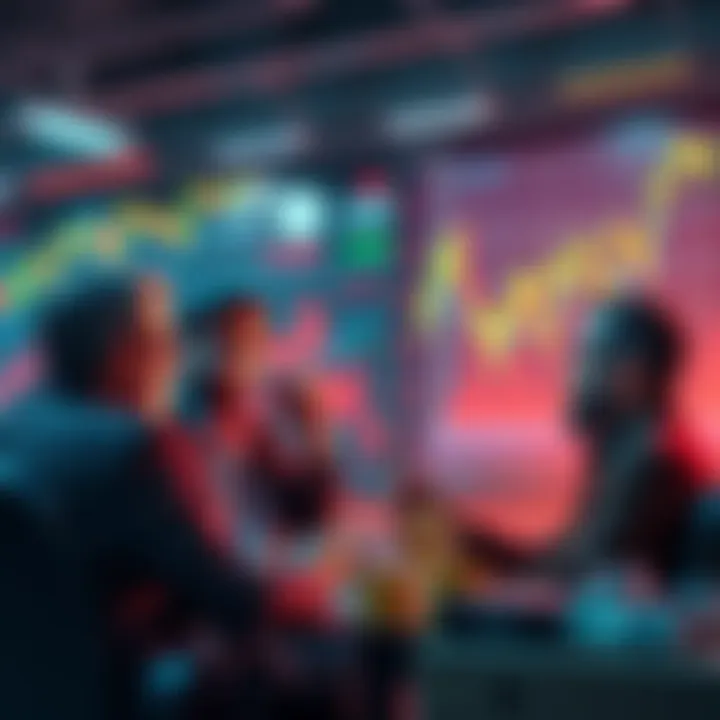 Original hodlers discussing strategies in cryptocurrency with charts and graphs in the background.