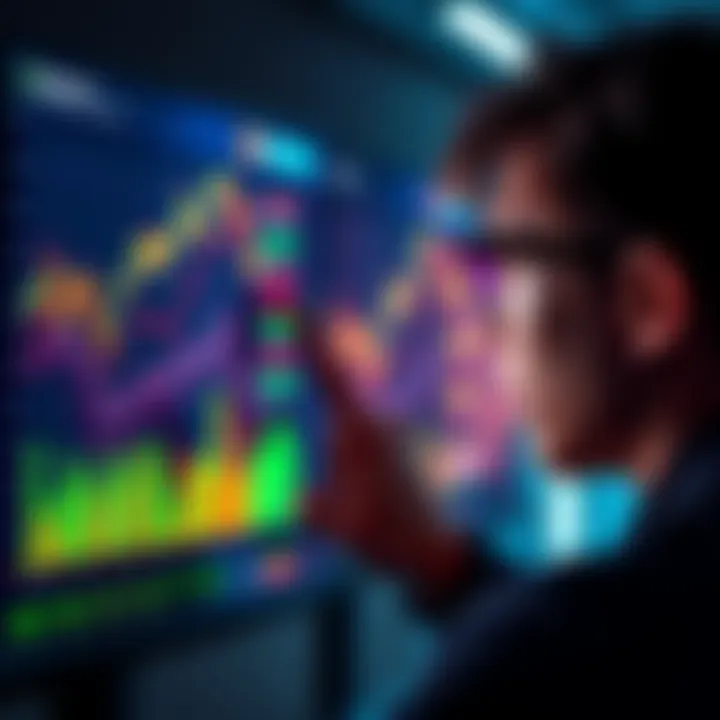 A person looking at a digital screen displaying cryptocurrency trends, contemplating whether to sell underperforming assets or invest in stronger options.