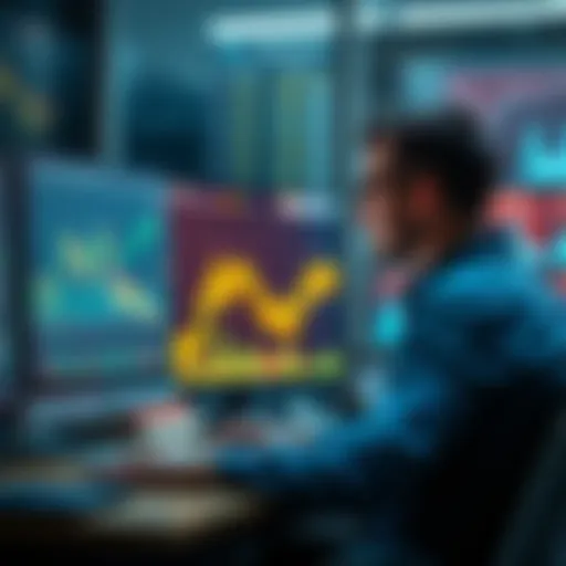 A person analyzing digital currency graphs on a computer, symbolizing investment strategies in cryptocurrency.