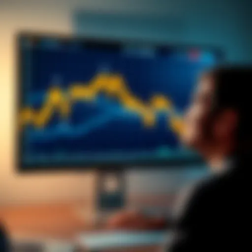 A graph showing the ups and downs of cryptocurrency prices over three years, with a person looking at the screen with a hopeful expression.
