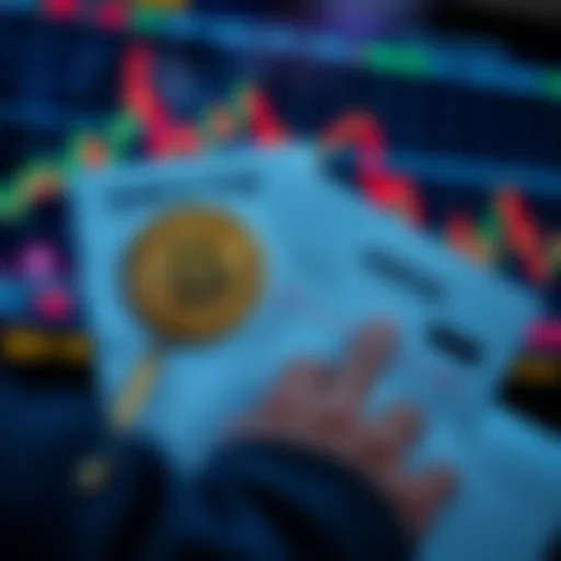 A graphic showing Bitcoin and 401K plan documents with a worried investor looking at a declining market graph in the background.