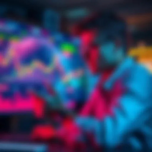 Individual looking at cryptocurrency charts and analyzing potential investments