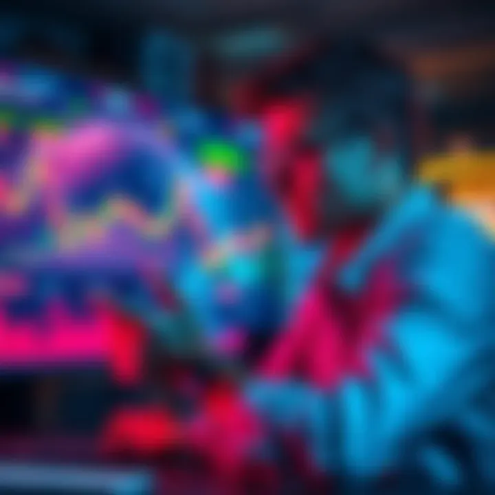 Individual looking at cryptocurrency charts and analyzing potential investments