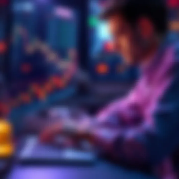 A thoughtful person looking at a declining crypto chart on a laptop, symbolizing lessons learned from trading mistakes.
